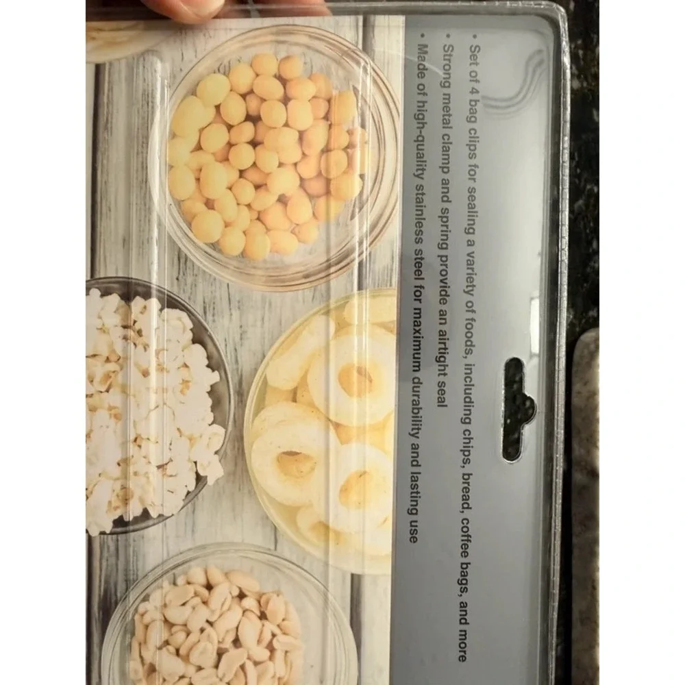 Brookstone Stainless Steel Bag Clips Set of 4 Silver Heavy Duty Kitchen Pantry